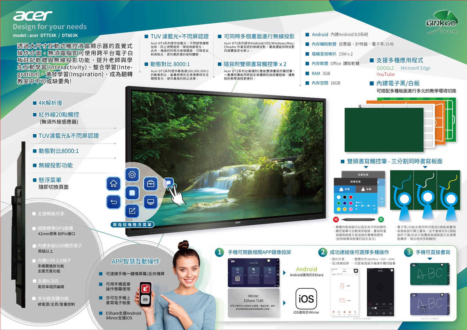 Acer 觸控電子白板IWB DT863K /DT753K